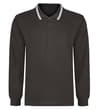 Charcoal marl long sleeve polo shirt, front flat lay view.